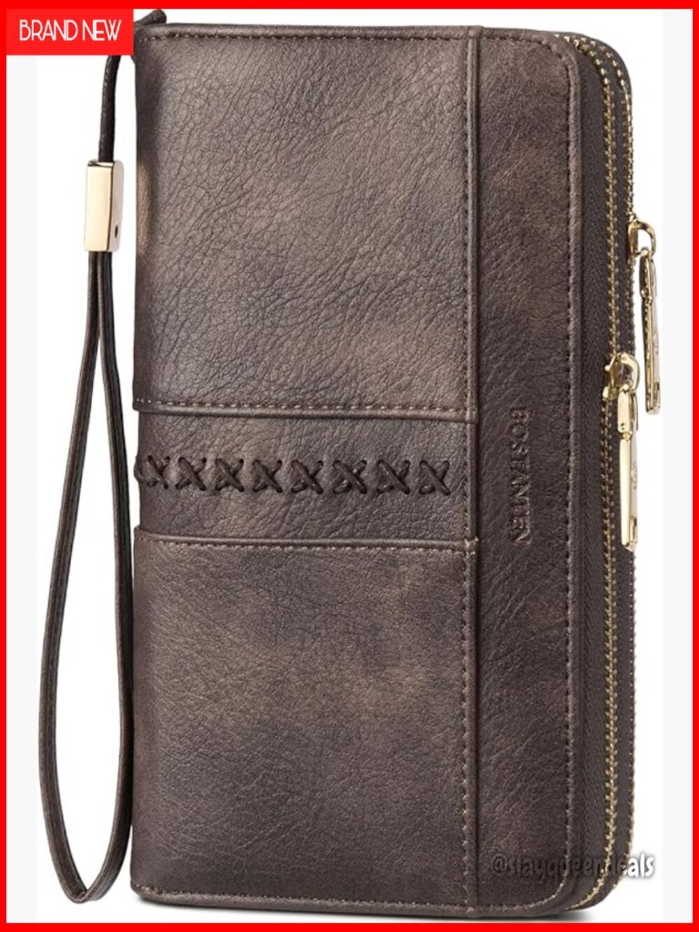 Large Capacity Leather RFID Wristlet Wallet with Double Zipper